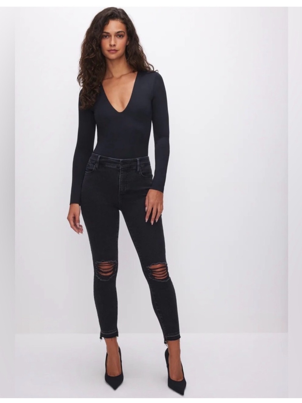 Good American Black Skinny Ripped Jeans
